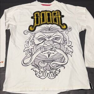 COOGI White Long-Sleeve Tee with Black Line-Art Graphic and Yellow Logo